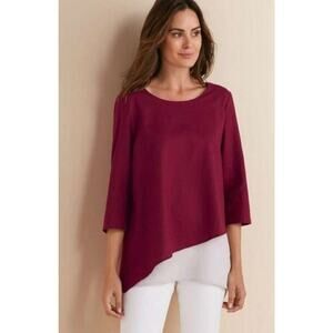 SOFT SURROUNDINGS Maya Tunic Asymmetrical Hem Linen Blend Berry Petite XS 1640